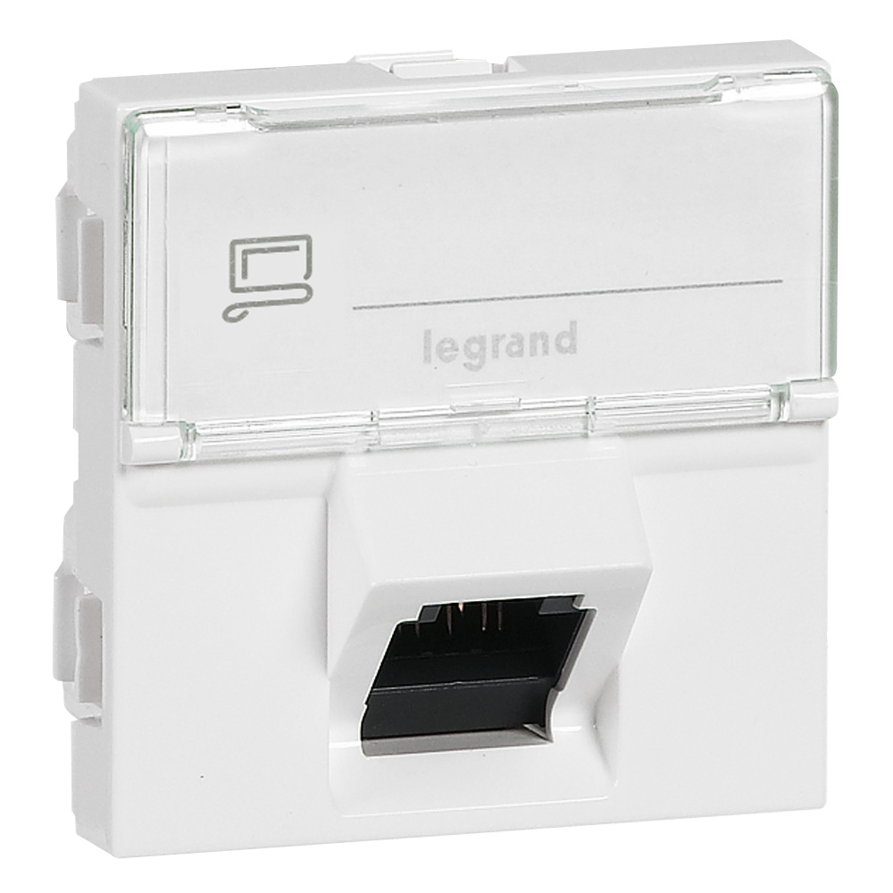 Розетка RJ 45 - Программа Mosaic - категория 6a - STP 45° - 2 модуля - белый 076508 Legrand