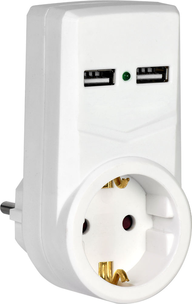 Адаптер Т-01/01 1 место 2P+PE 16А 2хUSB 2,1A белый WTP10-16-01-ZKU-K01 IEK