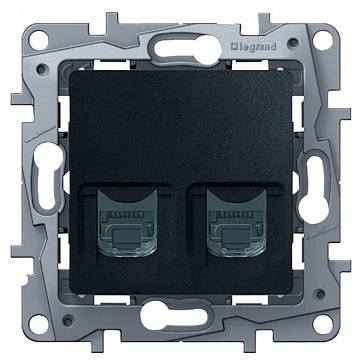 Розетка компьютерная 2xRJ45 Cat.5 ETIKA, антрацит 672655 Legrand