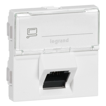 Розетка RJ 45 - Программа Mosaic - категория 6a - STP 45° - 2 модуля - белый 076508 Legrand