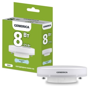 Лампа светодиодная T80 таблетка 8Вт 230В 6500К GX53 GENERICA LL-T80-08-230-65-GX53-G IEK