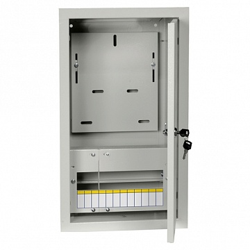 Распределительный шкаф ЩУРв 12 мод., IP31, встраиваемый, сталь, серая дверь, с клеммами код. MKM35-V-12-31-ZO IEK