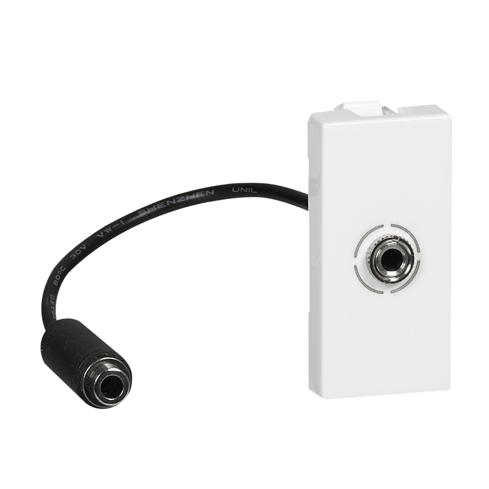 Розетка Jack 3,5 Mosaic 1 модуль, оборудована шнуром, белая 078779 Legrand