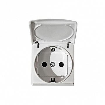 Розетка 27, скрытый монтаж, с заземлением, с крышкой, со шторками, белый 27490-35 Simon