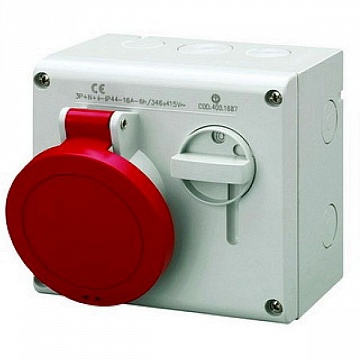 Розетка настенная с мех-ой блокировкой и верхним расположением разъема IP44 32А 3P+E+N 400В (упак. 1шт) DIS5003287 DKC