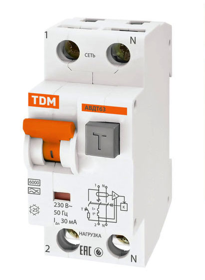 Выключатель автоматический дифференциальный АВДТ 63 1п+N 32А C 30мА тип A SQ0202-0005 TDM
