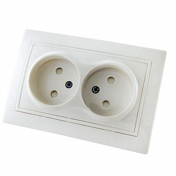 Розетка двухместная ТАЙМЫР, скрытый монтаж, со шторками, белый SQ1814-0017 TDM