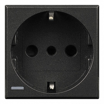 Розетка AXOLUTE, скрытый монтаж, с заземлением, со шторками, антрацит HS4140 Bticino