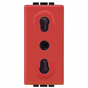 Розетка LIVING LIGHT, скрытый монтаж, с заземлением, со шторками, красный L4180R Bticino