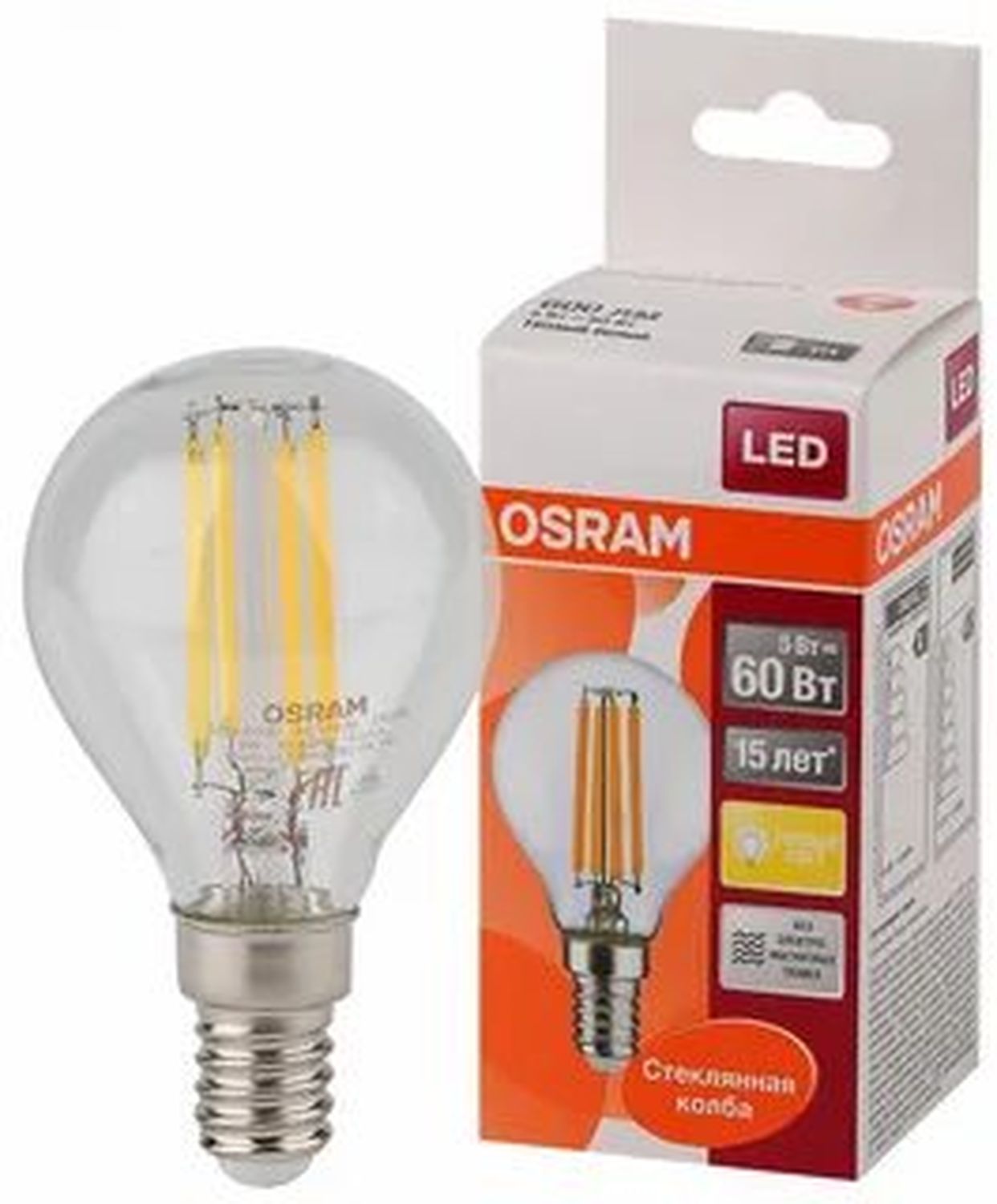 Лампа светодиодная LED 6Вт E27 CLP75 белый, Filament прозр.шар 4058075218239 LEDVANCE