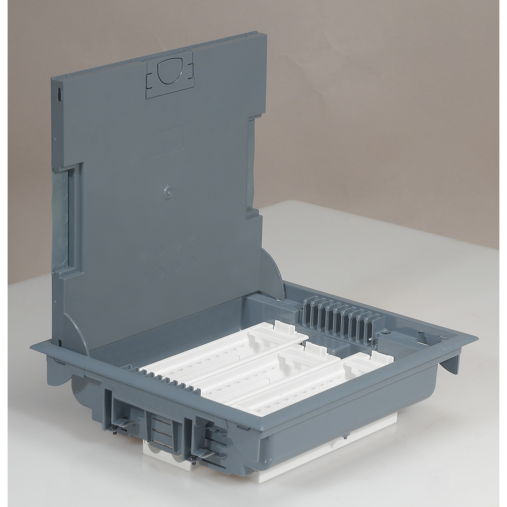 Напольная коробка с глубиной 75-105 мм - неукомплектованная - 18 модулей - под покрытие - серый RAL 7031 089611 Legrand