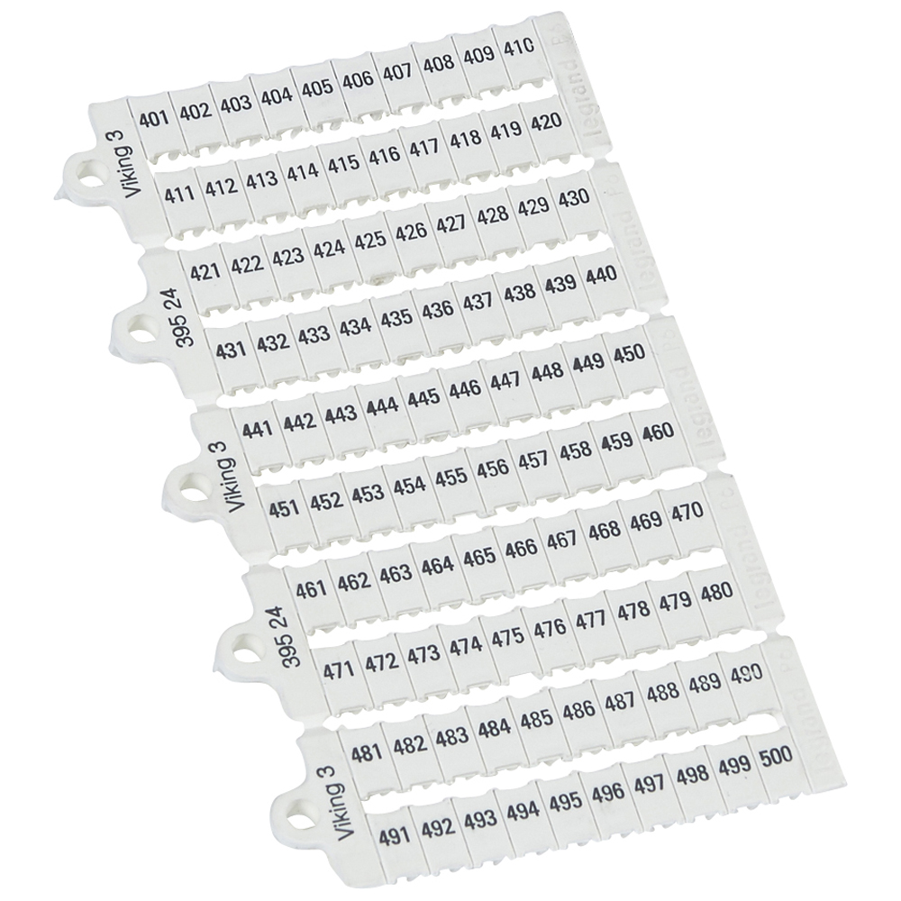 Листы с этикетками для клеммных блоков Viking 3 - горизонтальный формат - шаг 6 мм - цифры от 401 до 500 039524 Legrand