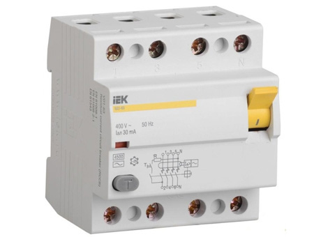Дифференциальный выключатель нагрузки УЗО ВД1-63 4 полюса, 25А, Тип AC, 30мА MDV10-4-025-030 IEK