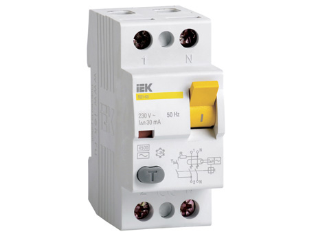 Дифференциальный выключатель нагрузки УЗО ВД1-63 2 полюса, 63А, Тип AC, 100мА MDV10-2-063-100 IEK