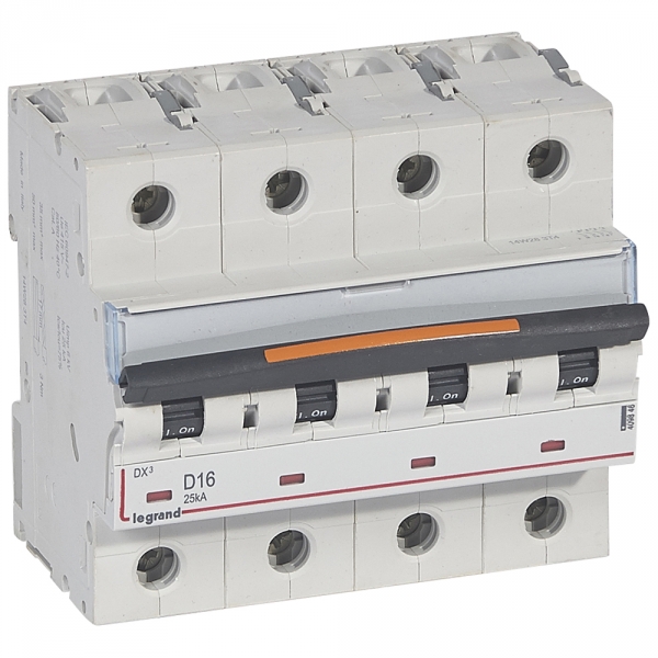 Выключатель автоматический четырехполюсный DX3 16А D 25кА (6 мод) 409846 Legrand