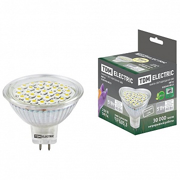 Лампа светодиодная MR16-5 Вт-220 В -3000 К–GU 5,3 SMD SQ0340-0023 TDM