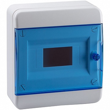 Распределительный шкаф OptiBox P, 8 мод., IP41, навесной, пластик, прозрачная синяя дверь 117918 КЭАЗ