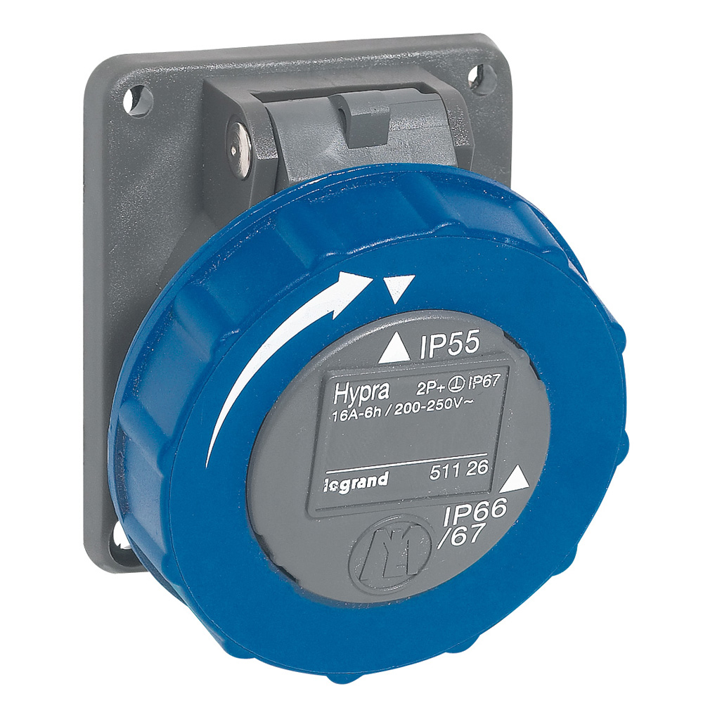 Встраиваемая розетка Hypra - IP 66/67-55 - 2К+3 - 16 А - пластик 051126 Legrand