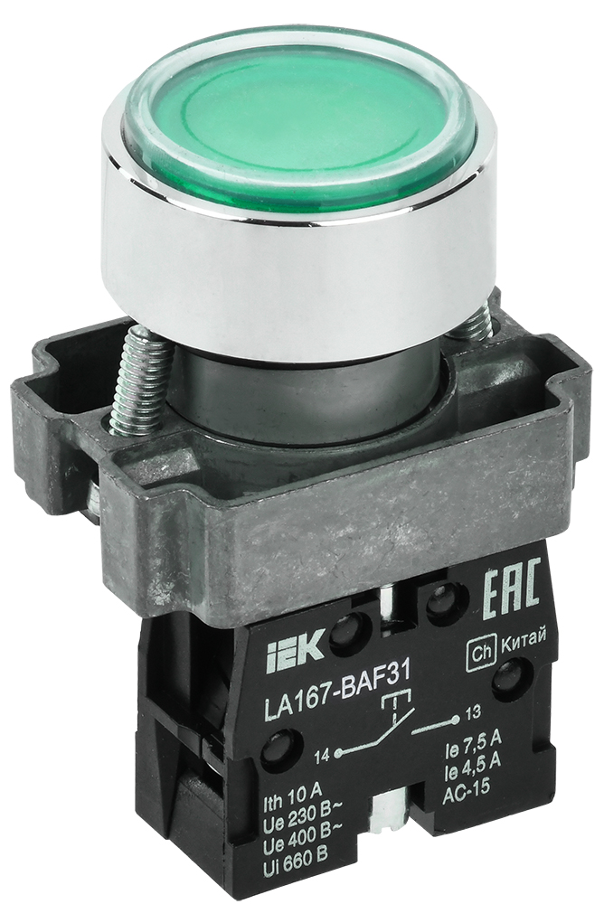 Кнопка управления LA167-BAF31 d=22мм 1з зеленая BBT20-BAF31-1-22-67-K06 IEK
