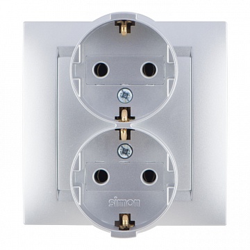 Розетка двухместная 15, скрытый монтаж, с заземлением, алюминий 1590459-033 Simon