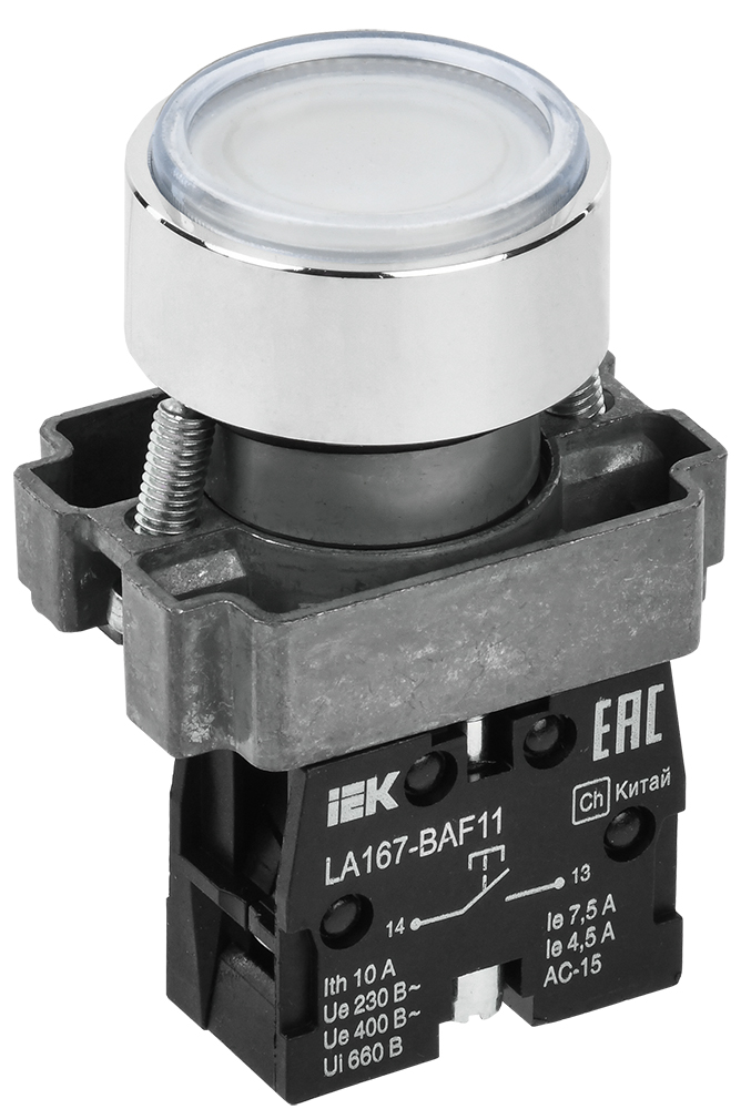 Кнопка управления LA167-BAF11 d=22мм 1з белая BBT20-BAF11-1-22-67-K01 IEK