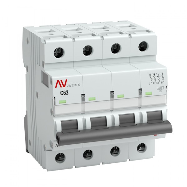Выключатель автоматический четырехполюсный AV-6 DC 50А C 6кА AVERES mcb6-DC-4-50C-av EKF