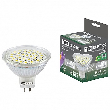 Лампа светодиодная MR16-5 Вт-220 В -4000 К–GU 5,3 SMD SQ0340-0028 TDM