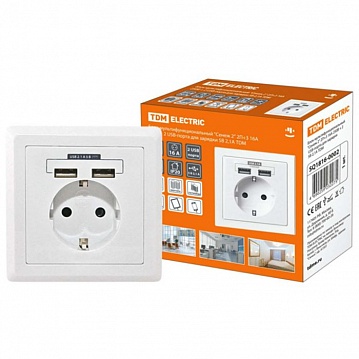 Розетка 2xUSB СЕНЕЖ, белый SQ1816-0002 TDM
