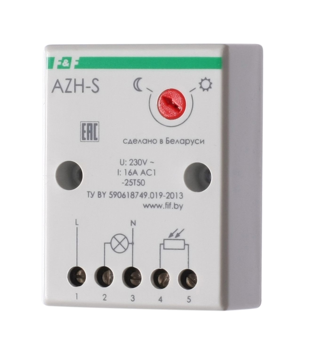 Фотореле AZH-S (выносной фотодатчик IP-65 монтаж на плоскость 230В 16А 1НО IP20) F&F EA01.001.007