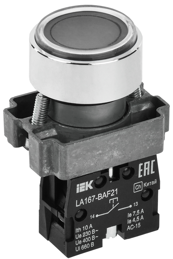 Кнопка управления LA167-BAF21 d=22мм 1з черная BBT20-BAF21-1-22-67-K02 IEK