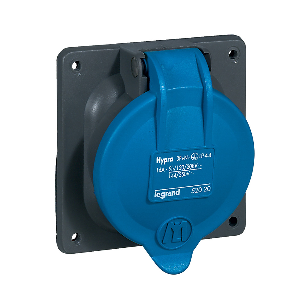 Встраиваемая розетка Hypra - IP 44 - 3К+Н+З - 16 А - пластик 052020 Legrand