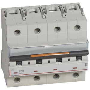 Выключатель автоматический четырехполюсный DX3 50А C 25кА (6 мод) 409799 Legrand