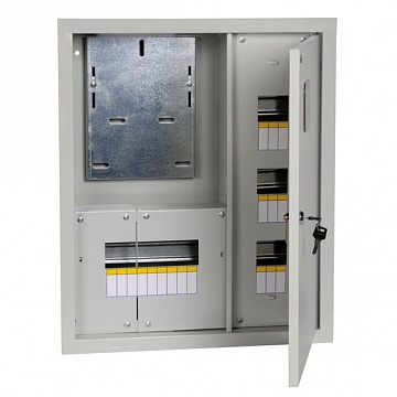 Распределительный шкаф ЩУРв 18 мод., IP31, встраиваемый, сталь, серая дверь, с клеммами код. MKM34-V-18-31-ZO IEK