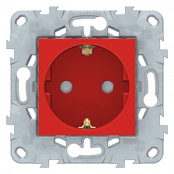 Розетка UNICA NEW, скрытый монтаж, с заземлением, со шторками, красный NU503703 Schneider Electric