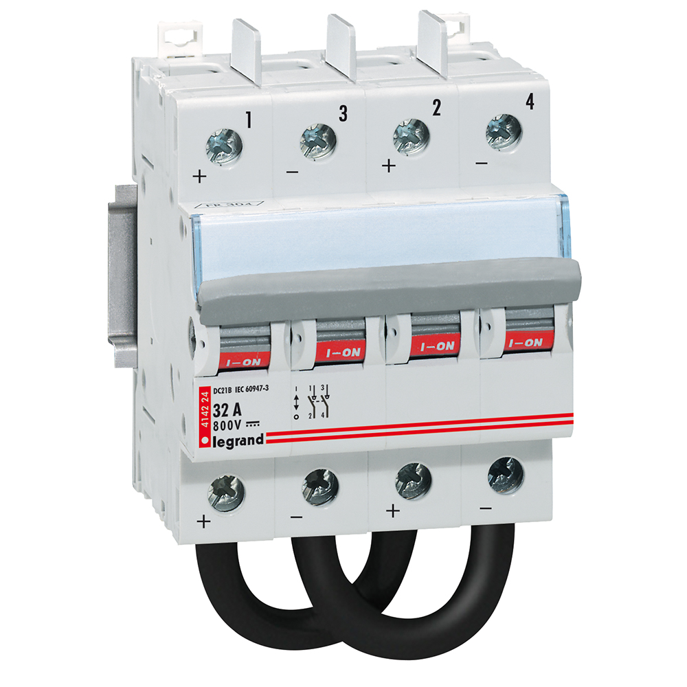 Выключатель-разъединитель постоянного тока с рычагом - 800 В= - 32 А - 2 полюса - 4 модуля 414224 Legrand