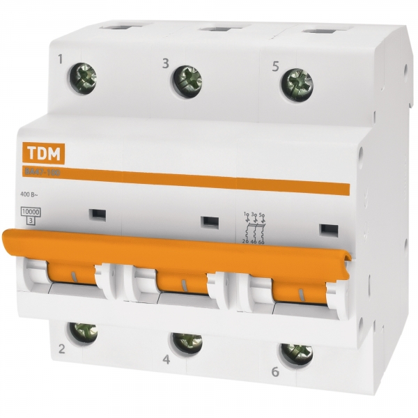 Выключатель автоматический трехполюсный ВА47-100 80А D 10кА SQ0207-0032 TDM