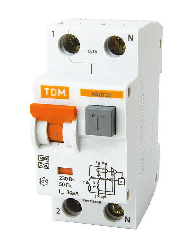 Выключатель автоматический дифференциальный АВДТ 32 1п+N 32А C 30мА тип A SQ0202-0032 TDM