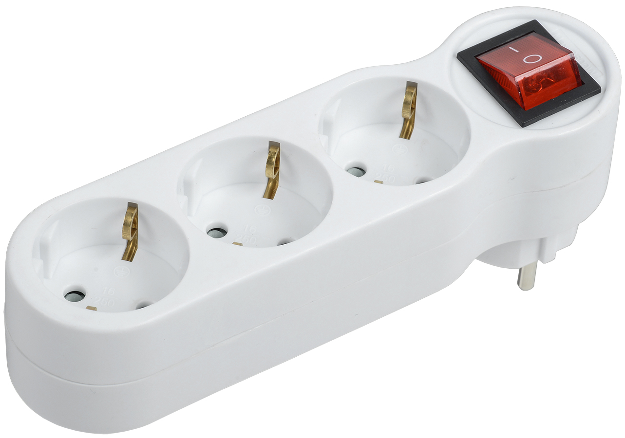 Тройник Т-01/03В 3 места 2P+PE 16А с выключателем белый WTP10-16-03-ZK-K01 IEK