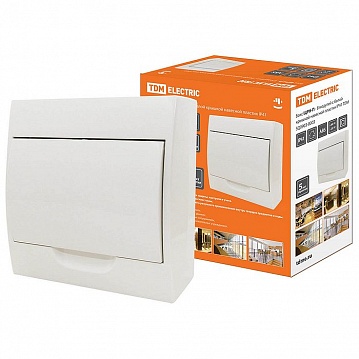 Распределительный шкаф ЩРН-П, 8 мод., IP40, навесной, пластик, белая дверь, с клеммами SQ0903-0003 TDM