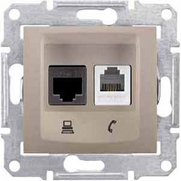Розетка 2xRJ11+RJ45 Cat.5 SEDNA, титан SDN5100168 Schneider Electric