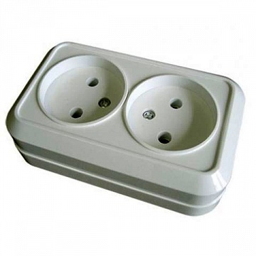 Розетка двухместная ЛАДОГА, открытый монтаж, слоновая кость SQ1801-0065 TDM