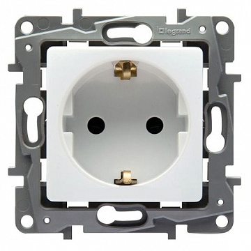 Розетка ETIKA, скрытый монтаж, с заземлением, со шторками, белый 672231 Legrand