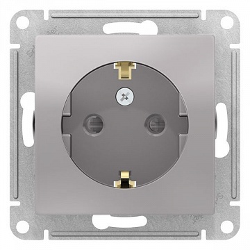 Розетка ATLASDESIGN, скрытый монтаж, с заземлением, со шторками, алюминий ATN000345 Schneider Electric