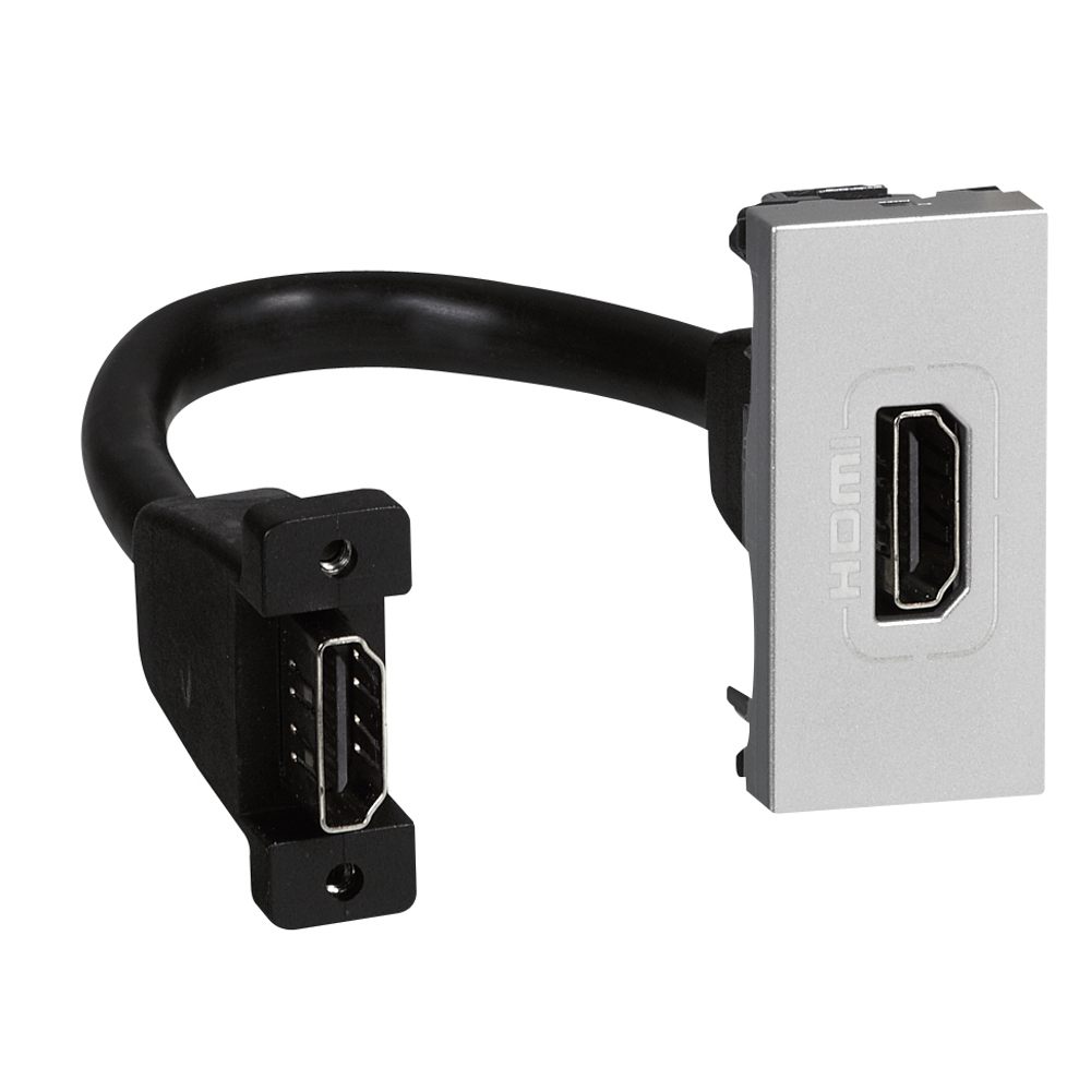 Розетка HDMI Mosaic 1 модуль, оборудована шнуром, алюминий 079378 Legrand