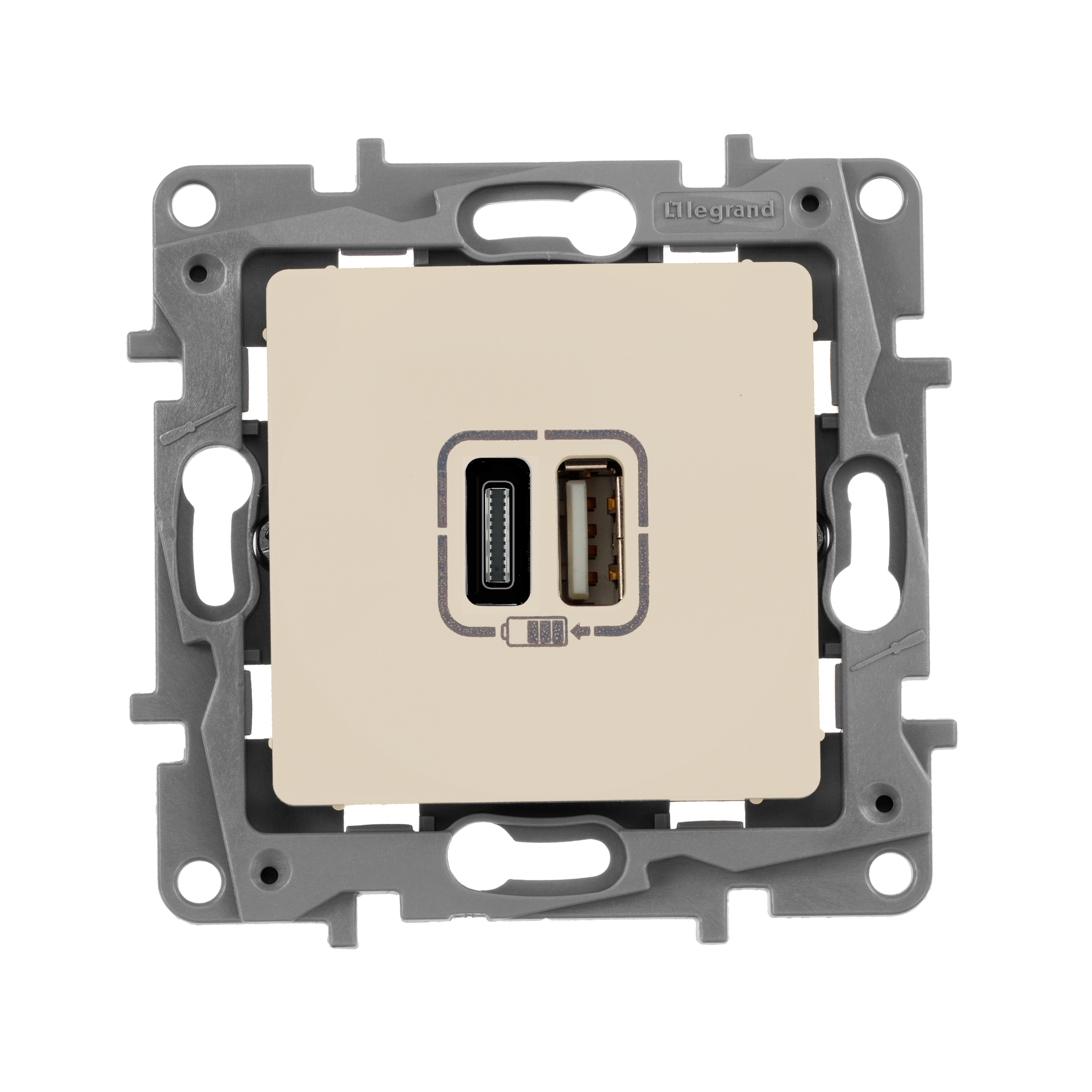 Зарядное устройство с двумя USB-разьемами тип A-тип С 240В/5В 3000мА - Etika - Цвет Слоновая кость 672336 Legrand