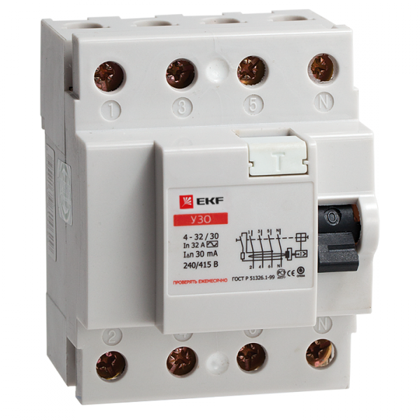 Устройство защитного отключения УЗО 4P 25А/30мА (электромеханическое) elcb-4-25-30-em EKF