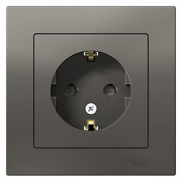 Розетка ATLASDESIGN, скрытый монтаж, с заземлением, со шторками, сталь ATN000944 Schneider Electric