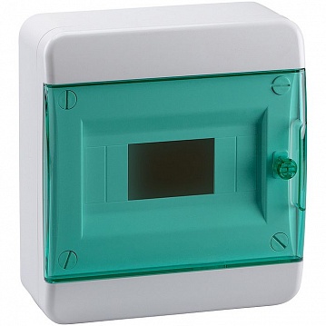 Распределительный шкаф OptiBox P, 8 мод., IP41, навесной, пластик, прозрачная зеленая дверь 117916 КЭАЗ