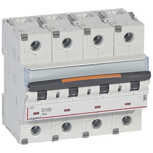 Выключатель автоматический четырехполюсный DX3 100А D 25кА (6 мод) 409854 Legrand