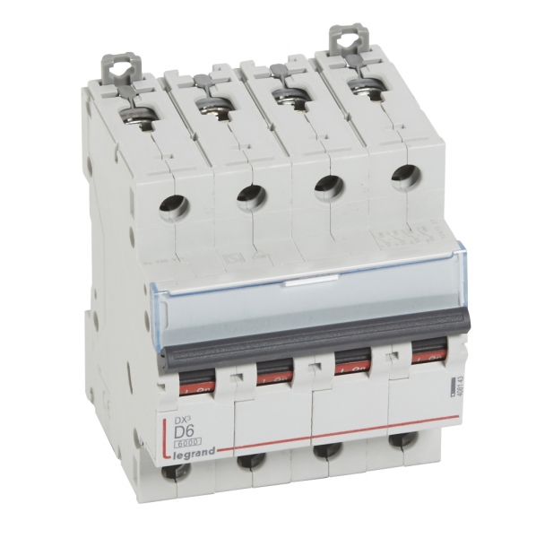 Выключатель автоматический четырехполюсный DX3 6000 6А D 10кА 408143 Legrand